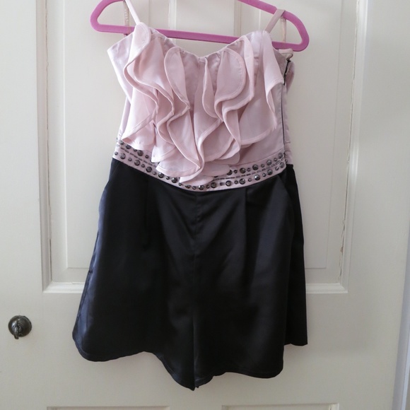 Lipsy London Satin Pink Ruffle Romper with Studded Belted Details XXS - Picture 1 of 6